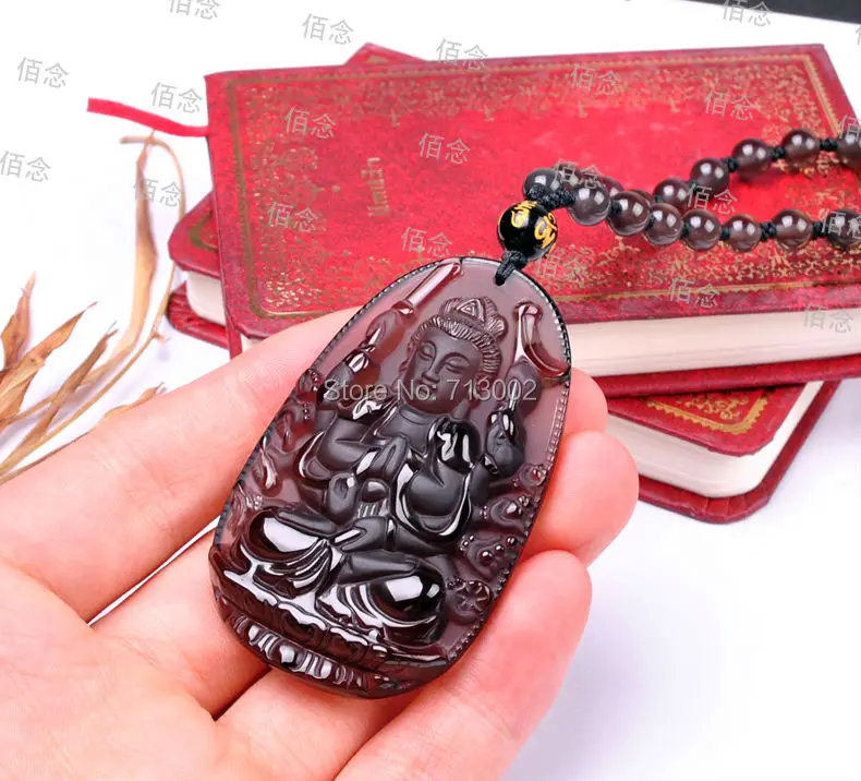 Natural Mexico brownness Obsidian Buddha Pendant Amulet Necklace- 5A+++