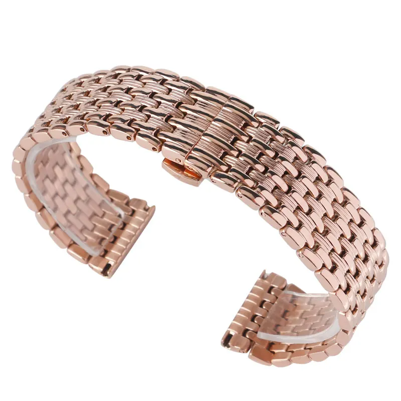 High Quality 18mm 20mm 22mm Stainless Rose Gold Watch band Strap Adjustable Metal Luxury Watchband Replacement + 2 Spring Bars