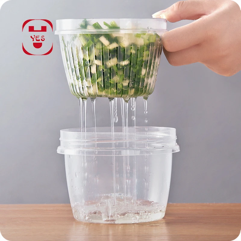 Kitchen Portable Sealed Drain Round Storage Box Transparent Ingredients Box Food Container Refrigerator Crisper Kitchen Organize