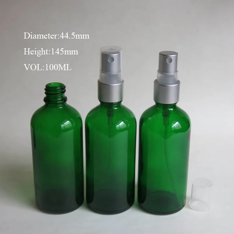 wholesale 100 pcs100ml Green Glass Bottle With Sprayer, 100 ml Essential Oil Spray Glass Bottle, Empty Perfume Packing Bottles