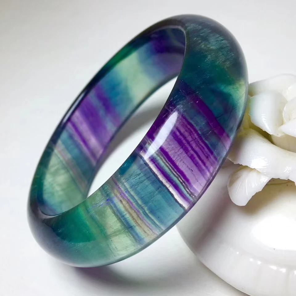 55mm Top Natural Colorful Fluorite Bangle Bracelet Jewelry For Women Lady Man Healing Love Gift Crystal Round Beads Stone AAAAA