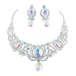 High Quality Delicate Silver Color Bridal  Jewelry Sets Necklace Earrings Women Wedding Party AB Fashion Gift Accessories