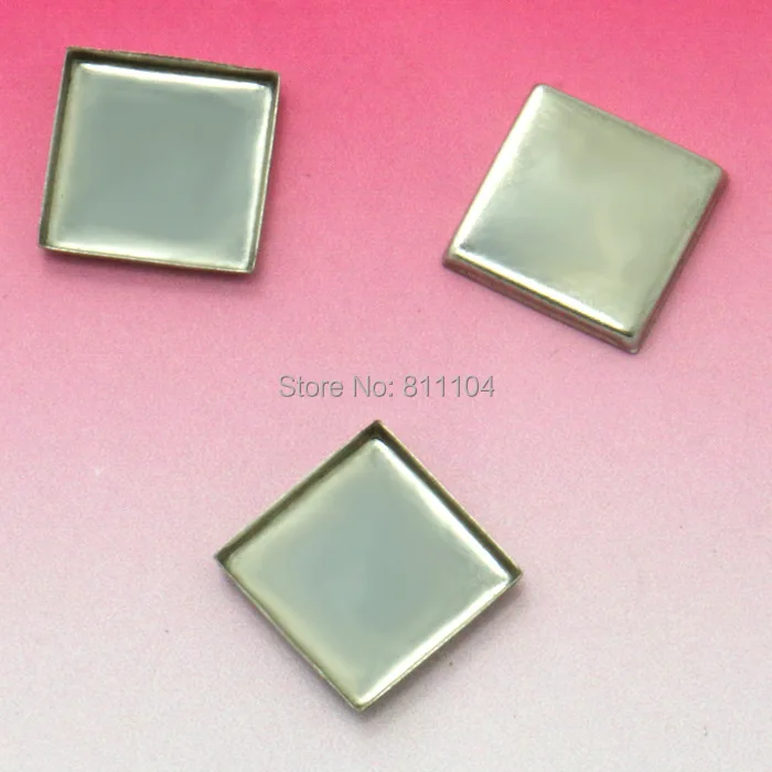 

10mm Blank Stainless Steel Bases Square Bezel tray Pendant Connectors Glass Cabochon tray for Floating Charm Lockets Making