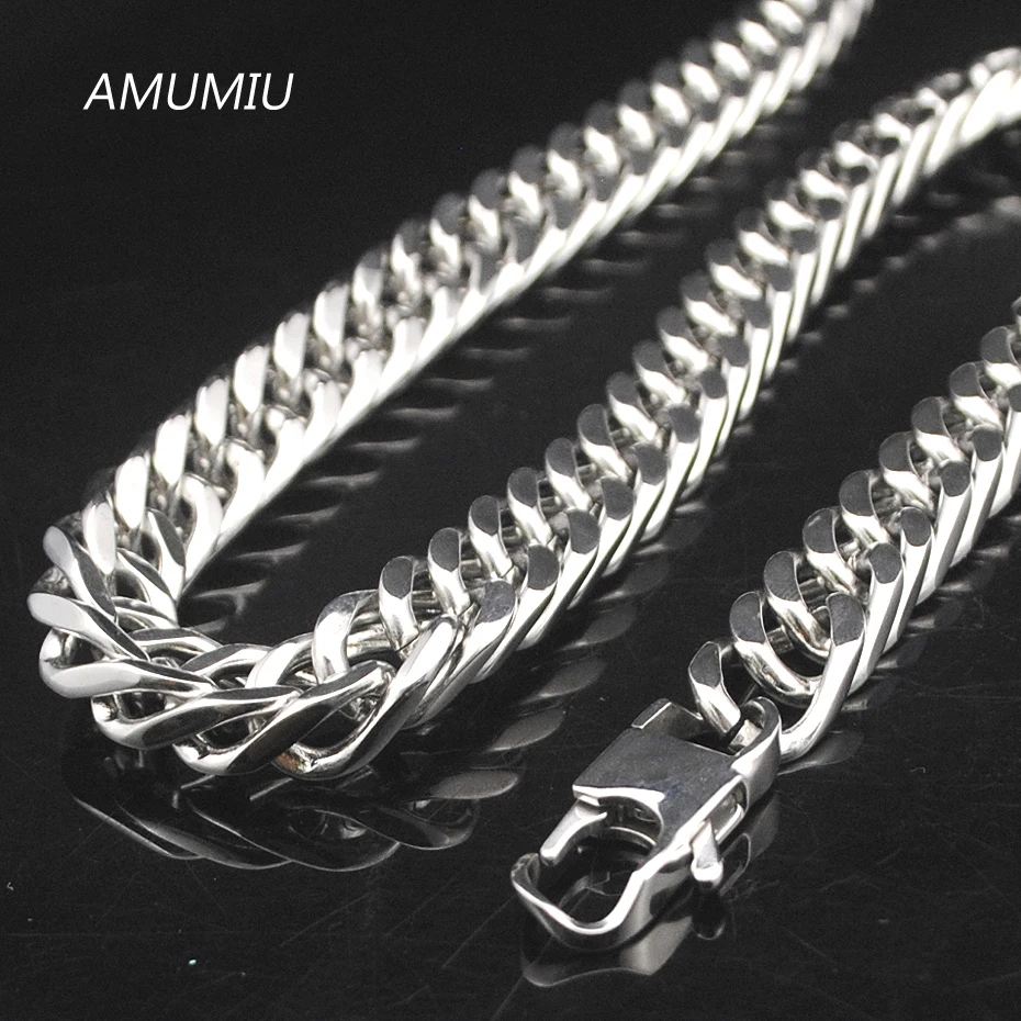 AMUMIU 40+45+50+55+60+65+70+90CM Chain Link Necklace Stainless Steel Jewellery 10mm Width Hot Sale HZN024