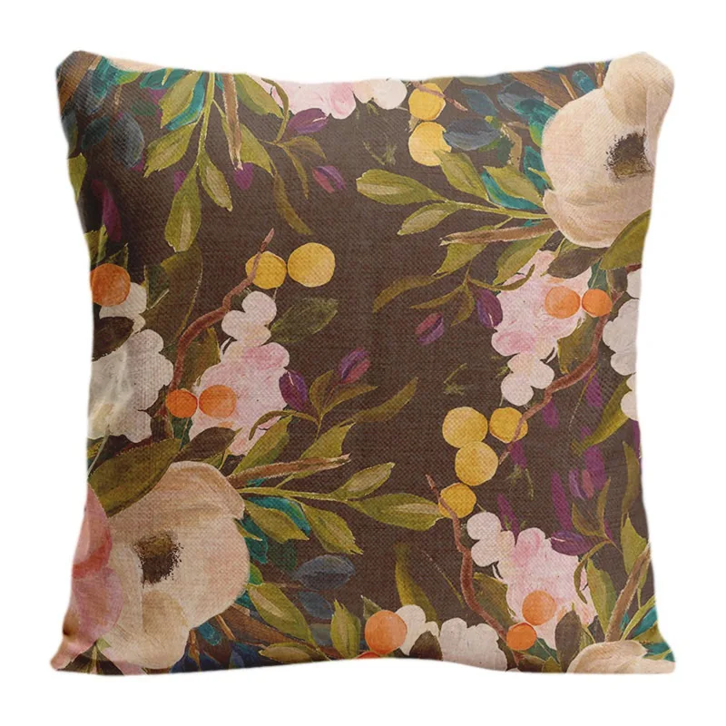 

Two Sides Printing Cotton Linen Beautiful Flower And Fruit Throw Pillow Decorative Cushion Cover High-Quality For Sofa