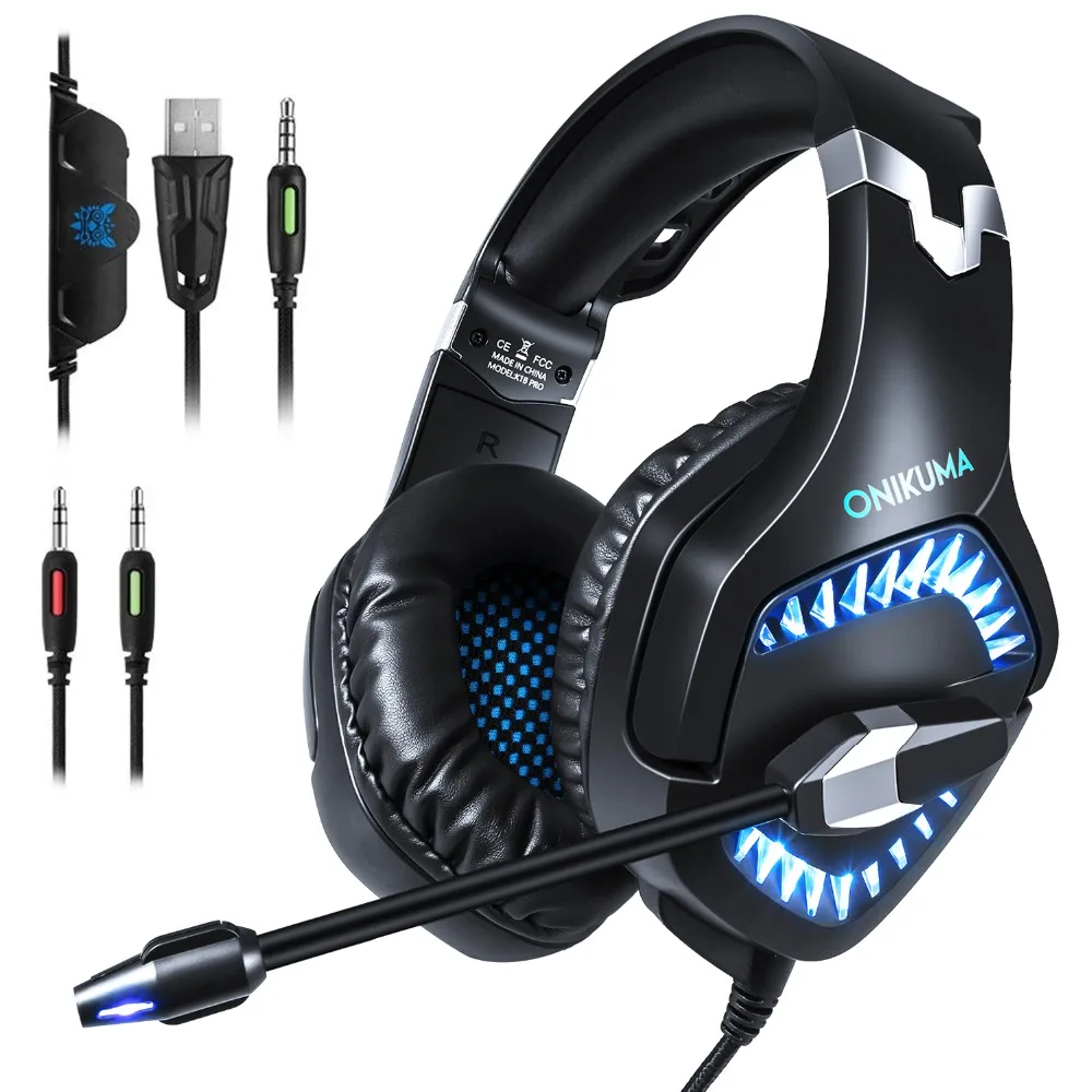 ONIKUMA 2019 Stereo Gaming Headset K1 PRO Wired Gaming Headphones For Laptop Mac PC PS4 Xbox One Nintendo with Mic LED Lights