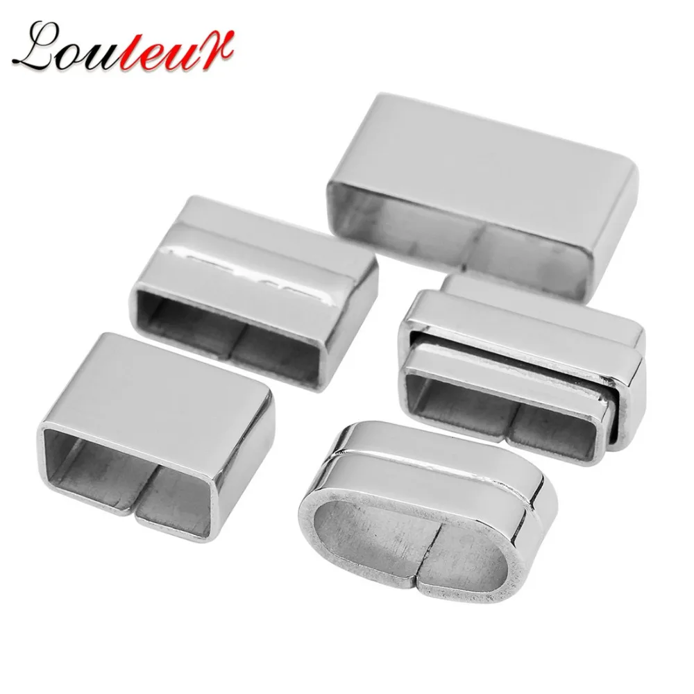 LOULEUR 5pcs/lot Stainless Steel Square Shape Big Hole Spacer Tube Beads Fit Flat Leather Cords Bracelets for Jewelry Making