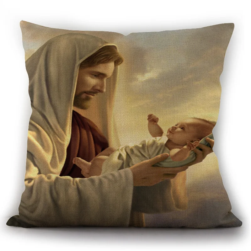 

Cushion Cover Religious Pattern Custom Pillow Cover Christian Print Cotton Linen Square Decorative Pillowcases Housse De Coussin