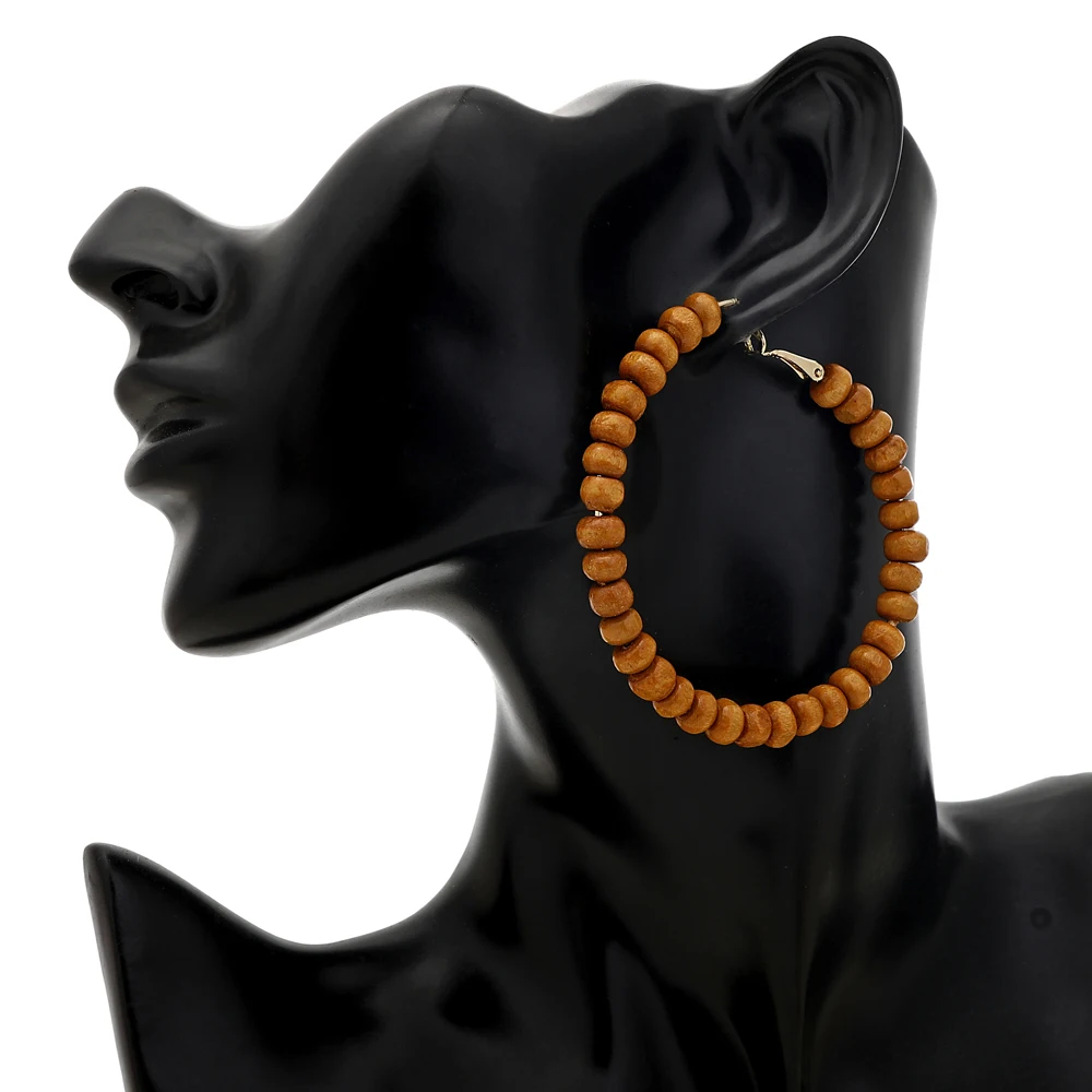 YAOLOGE High Quality Handmade Ethnic Oversize Geometric Long Drop Earrings For Women Bamboo Wooden Dangle Earrings Jewelry Gift