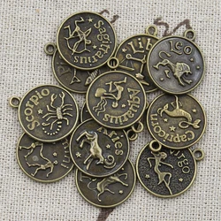 12pcs Charms Zodiac Capricron Aquarius Aries Cancer Leo Libra Taurus Scorpio Sagittarius Vigro Gemini Pisces DIY Antique Pendant