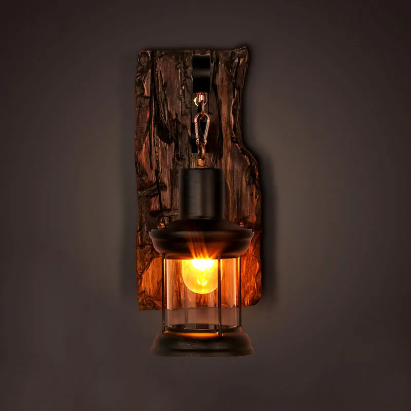 

Retro Wall Lamp Sconce LOFT American Wood Lantern Bar Coffee restaurant bedroom nostalgic clothing store vintage light