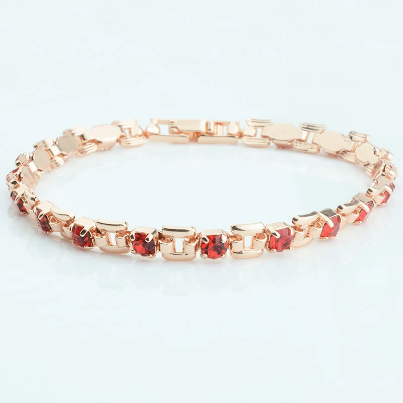 1pcs 4mm Women 585 Rose Gold Color White Blue Cubic Zircon Bracelets Jewelry Long Small Chains Hot