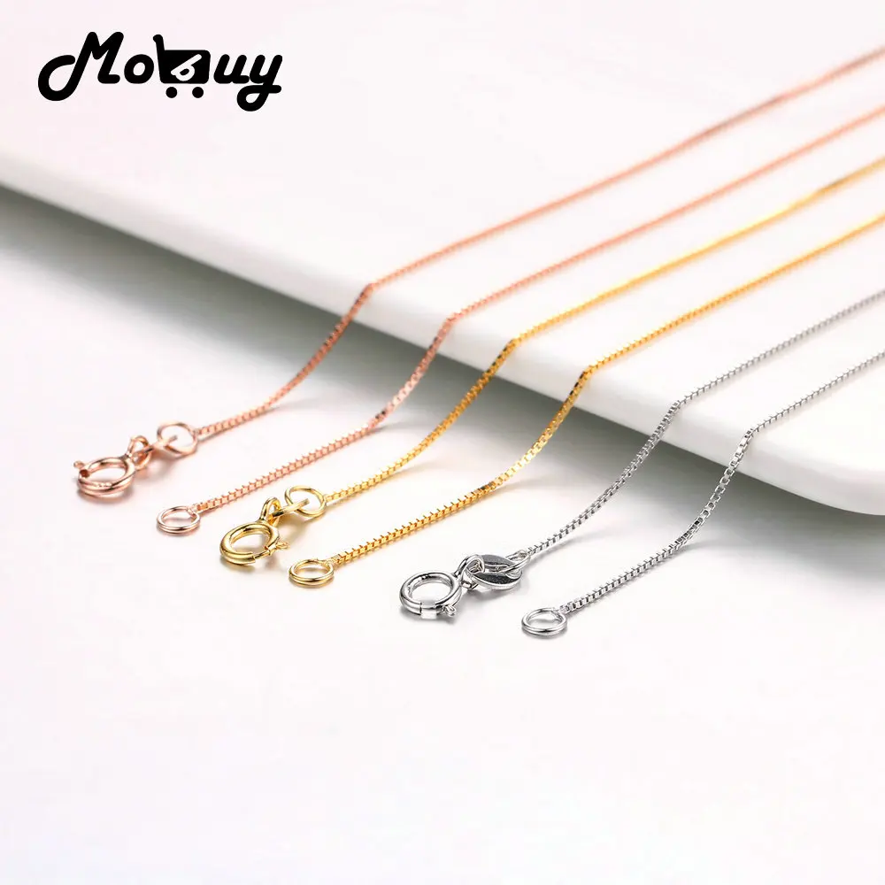 MoBuy Gold / Silver Color 3 Colors Optional 100% 925 Silver Chain 16 Inches 40CM For Fine Jewelry Box Chain For Men & Women