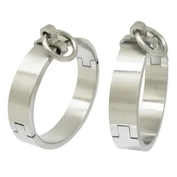 Brushed stainless steel lockable slave wrist and ankle cuffs bangle bracelet with removable O ring