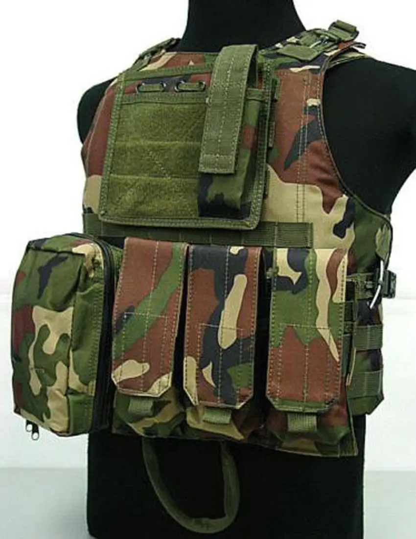 

USMC Tactical Military Airsoft Molle Combat Assault Plate Carrier Vest woodland Camo - MH036