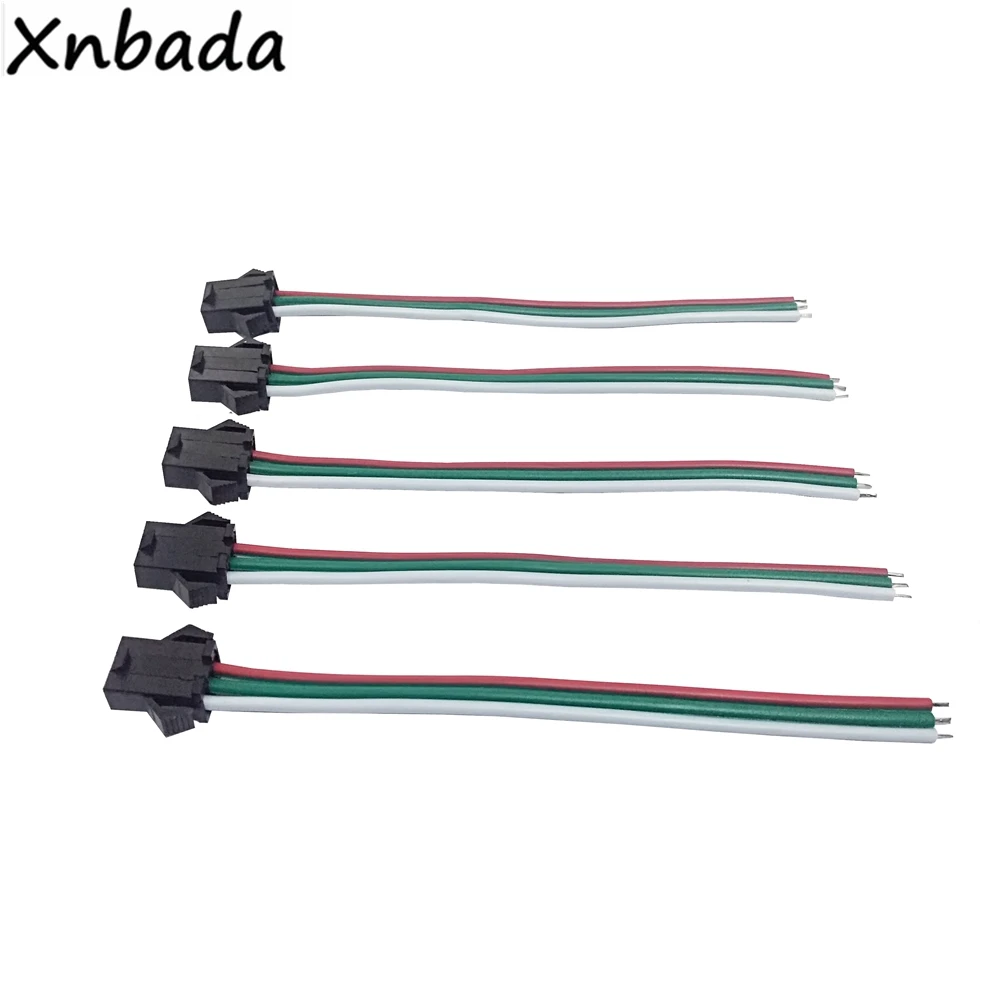 10Pairs 10cm 3Pin JST Connector Female&Male Led JST Connectors 22AWG Red Green And White Wires For WS2811 WS2812B RGB Led Strip