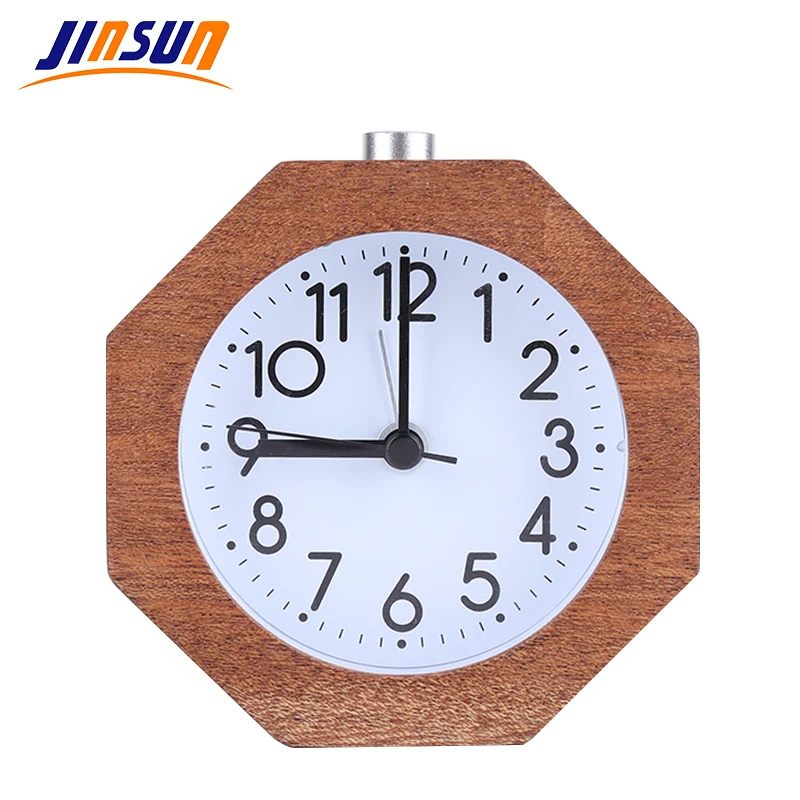 JINSUN Alarm Clock Polygon No Ticking Snooze Backlight Digital Clock Table Clocks Wooden Table Clock