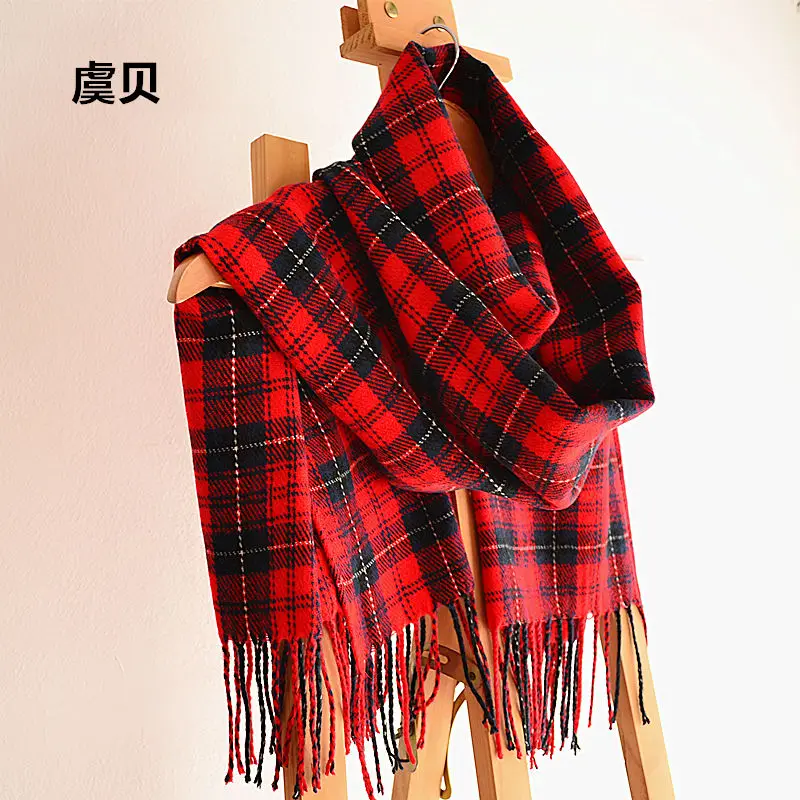 High quality spring autumn winter blanket red plaid scarf unisex acrylic scarves women\'s warm tassels shawls wrap christmas gift