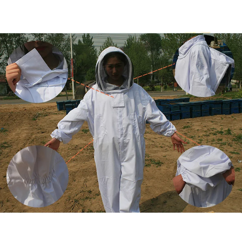 White Anti Bee Suit Cotton Full Beekeeper Protective Dress Camouflage Beekeeping Clothing Tools Bee Suit Coveralls  Equipment