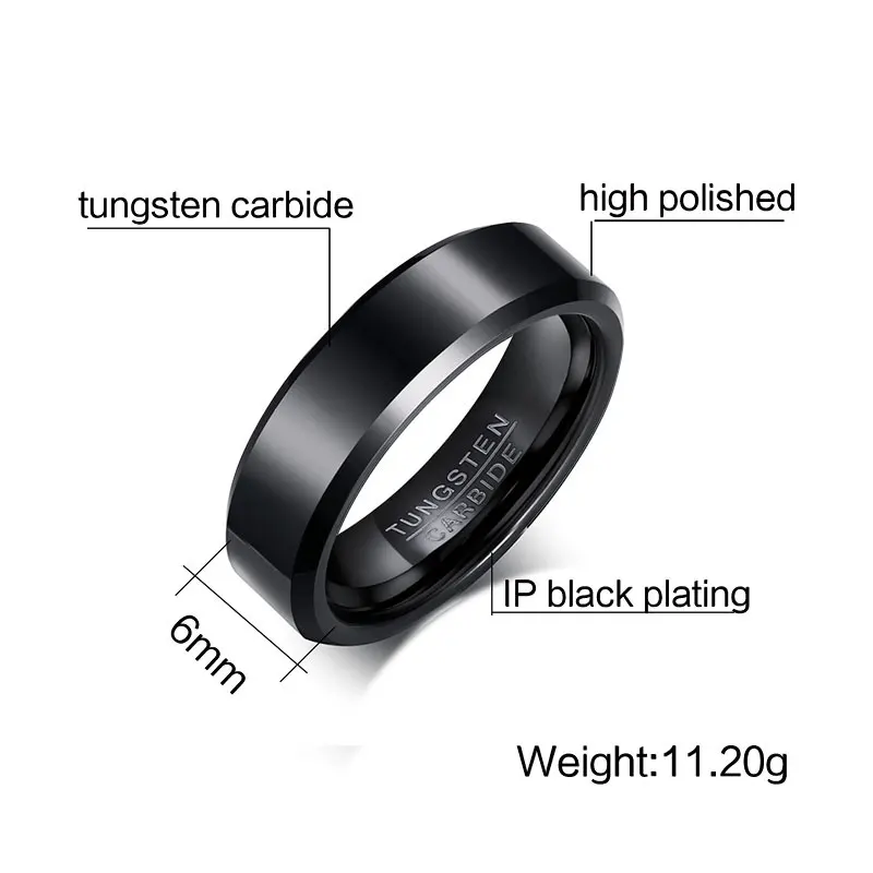 Vnox Black Tungsten Carbide Men\'s Ring Wedding Engagement Ring for Man Jewelry 6mm Wide Anillos