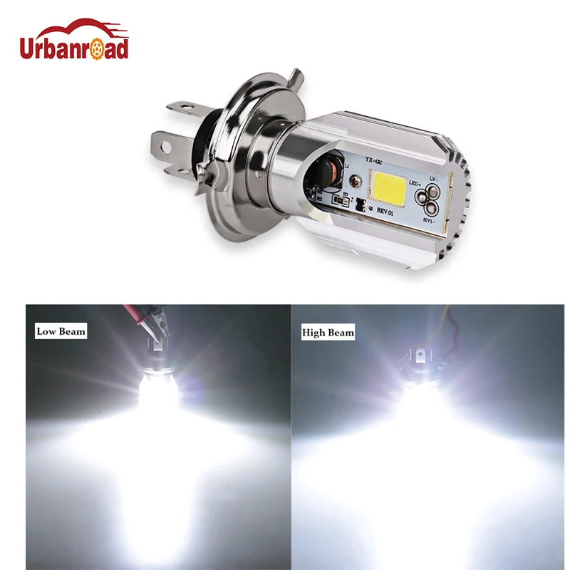 Urbanroad 1Pcs H4 6000K 12V HS1 Led รถจักรยานยนต์สกู๊ตเตอร์หลอดไฟรถจักรยานยนต์ H4 Led ไฟหน้ารถจักรยานยนต์ Moped หลอดไฟ