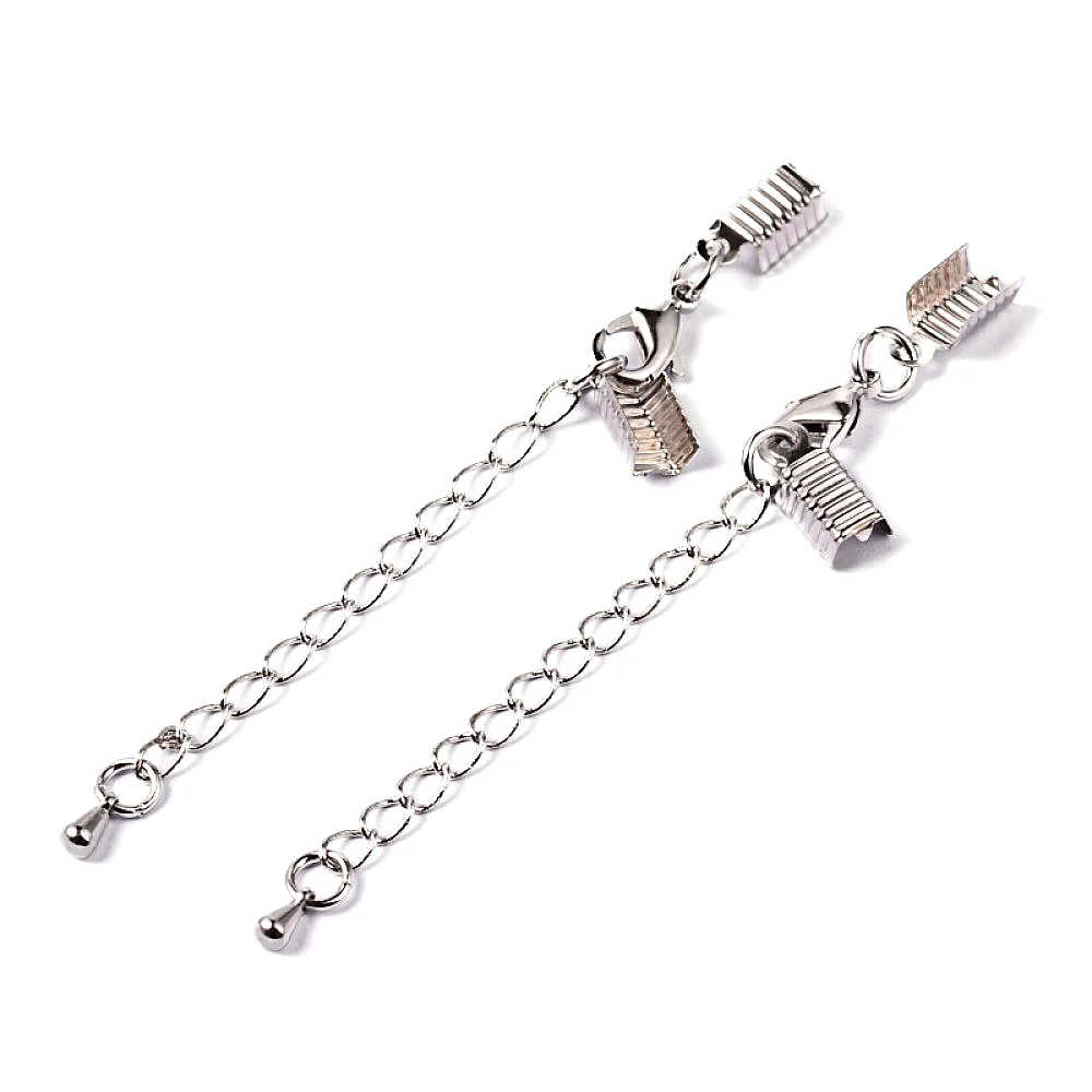 100pcs/Lot 4Colors Brass Clip Ends Set with Lobster Claw Clasp Cord Crimp & Extender Chain Terminators Link