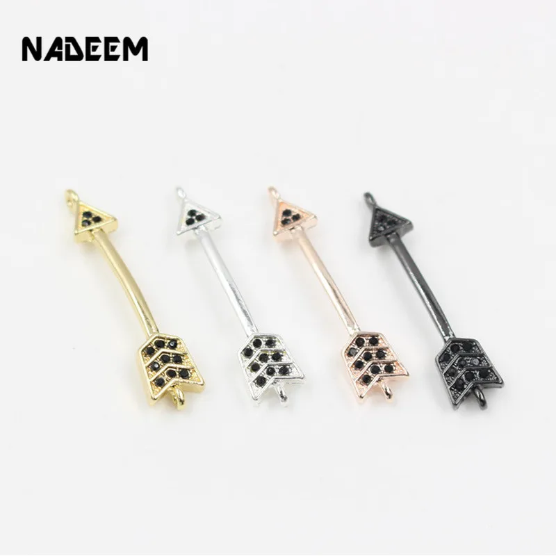 NADEEM Fashion Arrow Shape Micro Pave Black & White CZ Charms Beads 4 Colors Handcrafted DIY Jewelry Making Beads Accessories