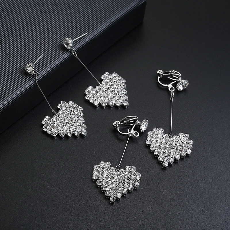 Japan Korean Cute Style Silver Color Heart Clip On Earrings Without Piercing for Girlfriend jewelry 2019 Women Wedding Ear Clips