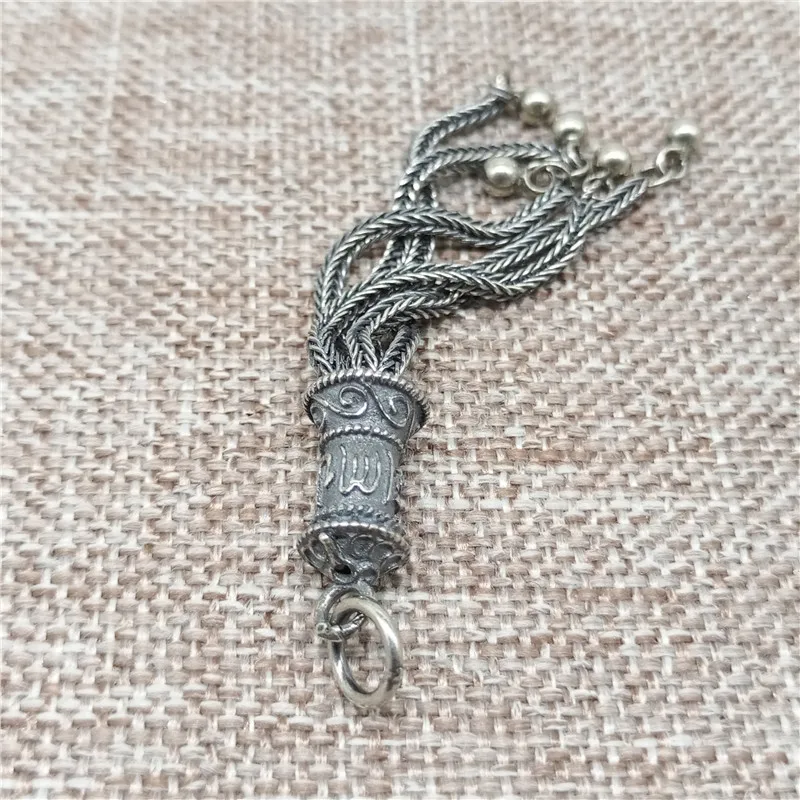 925 Sterling Silver OM Tassel Pendant Charm Om mani padme hum for Necklace