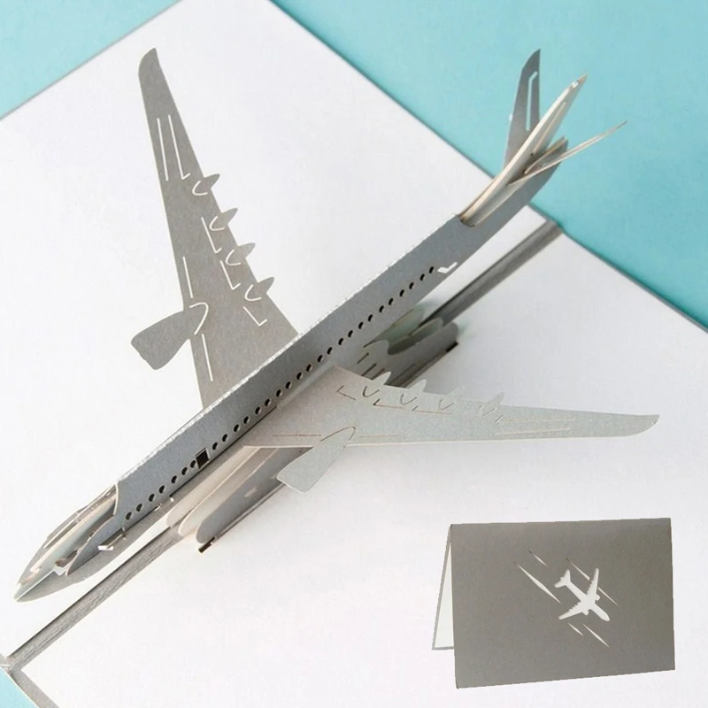 NEW 3D Pop Up Airplane Greeting Cards Christmas Birthday Valentine Invitation