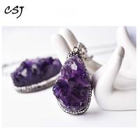 CSJ natural rough amethyst pendants real gemstone fine jewelry best nice gift for women wife lady