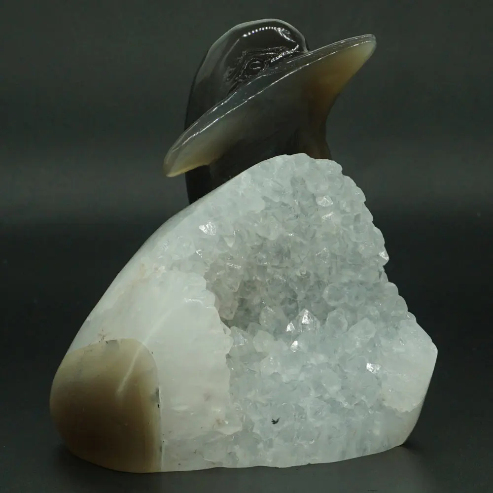 

Dolphin Reiki Healing Figurine Natural Gemstone Agate Hollow Geode Carved Decor