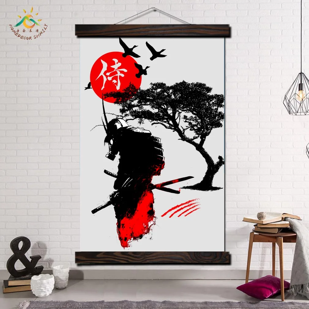 

Japan Samurai Black Art Modern Wall Art Print Pop Art Posters and Prints Scroll Canvas Painting Wall Pictures for Living Room