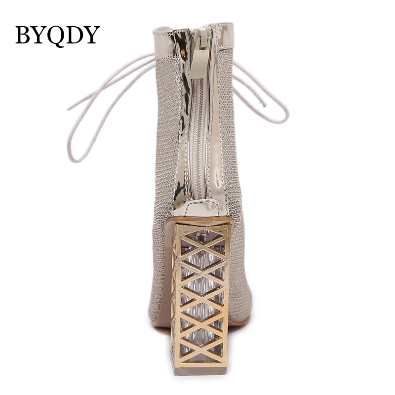 BYQDY 2021 New Summer Sandal Sexy Golden Bling sandali gladiatore donna pompe scarpe stringate tacchi alti sandali stivali oro 43