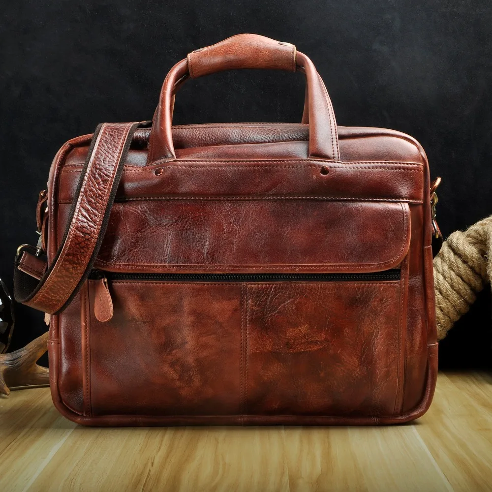 Men Oil Waxy Leather Antique Design Business Briefcase Laptop Document Case Fashion Attache Messenger Bag Tote Portfolio 7146-c