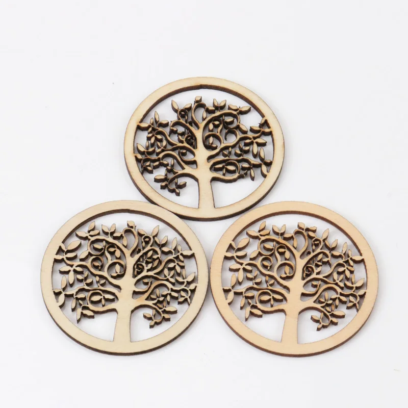 Natural Tree Pattern Wooden Scrapbooking Art Collection Craft for Handmade Accessory Sewing Home Decoration 50mm 10pcs