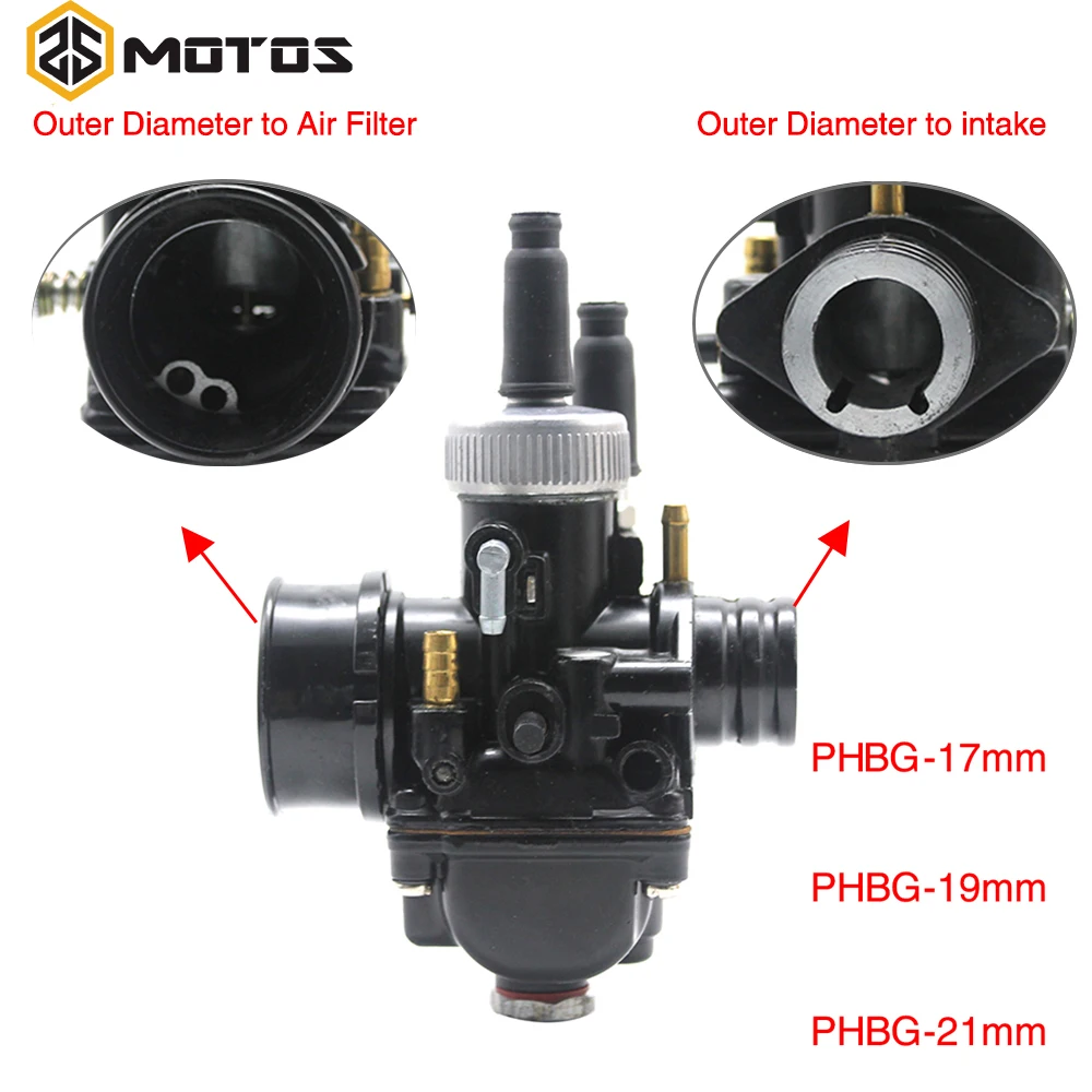 ZS MOTOS 17mm 19mm 21mm Dellorto PHBG DS Black Racing Carburetor Carb DIO JOG 50cc 90cc BWS100 for Puch Yamaha Zuma Motorcycle