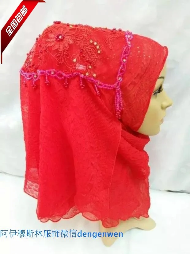 

2015 new Muslim dress lace scarf ladies Beaded buttons easy hijab Hui backing cap