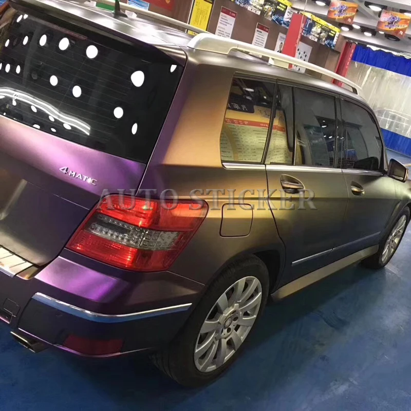 

2018 Satin Matte Chameleon Purple Golden Vinyl With Air Bubble Car Vehicle wrap flip flop foil film 1.52x20m/Roll 4.98x66ft