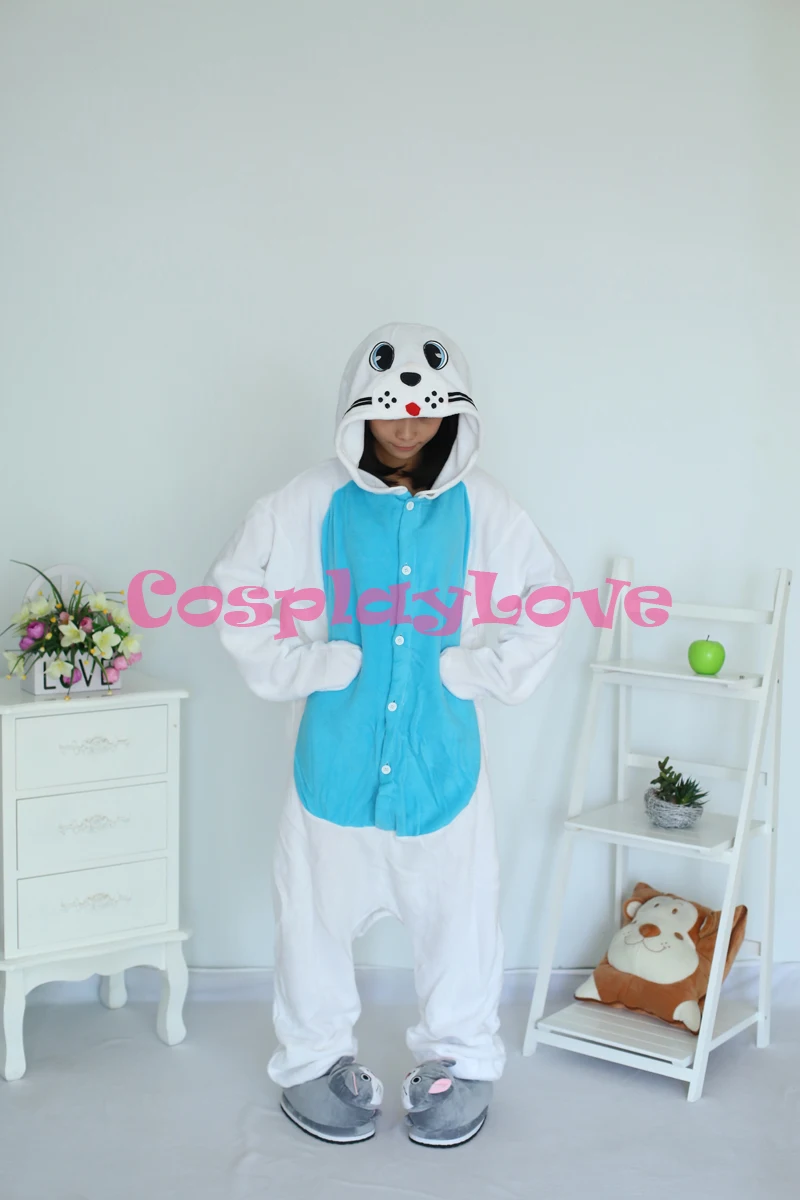 Blue Sea lions Pajamas Animal Cosplay Costume Coral Women Men Kid Adult Pajamas Onesies Cartoon Halloween Sleepwear Sleepsuit