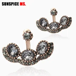 SUNSPICE MS Vintage Gray Crystal Women Drop Earring Round Bead Antique Gold Color Indian Jewelry BOHO Fashion Wedding Bijoux