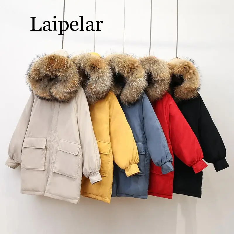 Laipelar – veste longue en duvet pour femme, manteau chaud et épais, décontracté, avec col en fourrure et capuche, collection hiver