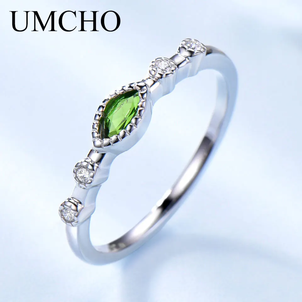 

UMCHO 925 Sterling Silver Ring Jewelry Natural Graceful Green Gemstone Diopside Rings Elegant Charm Gifts For Women Fine Jewelry