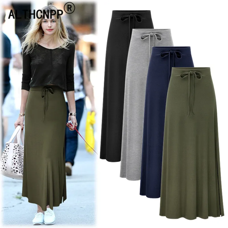 

S-6XL Faldas Mujer Moda 2018 Plus Size Streetwear High Waist Knitted Split Belts Skirts Womens Long Skirt Harajuku Jupe Femme