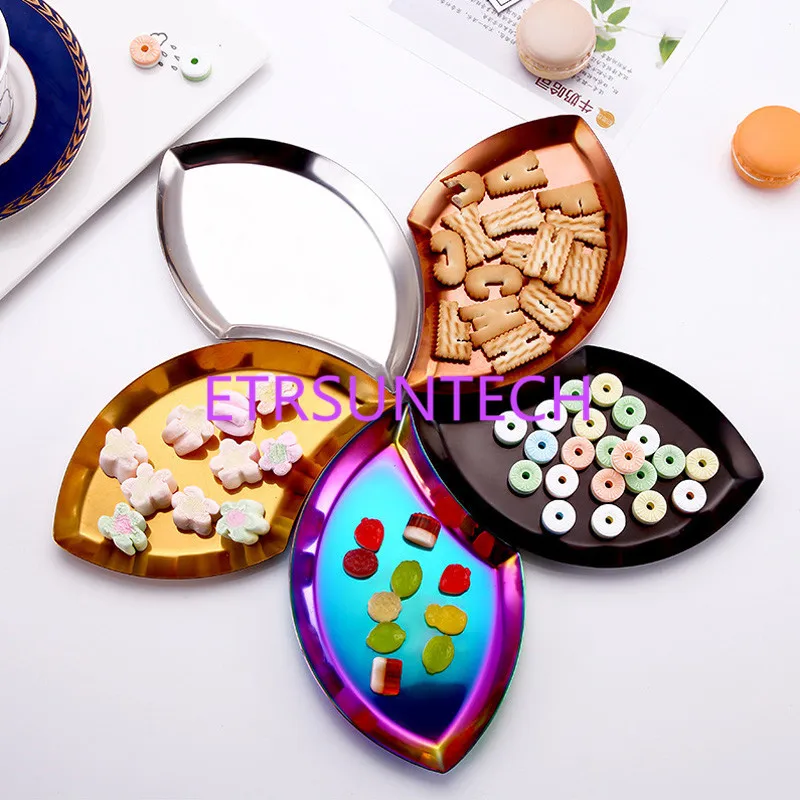 

Stainless Steel Fruit Snacks Plates Leaf Shape Jewelry Tray Fast Food Tray Candy Dried Fruit Container Ice-cream Bowl Pasta