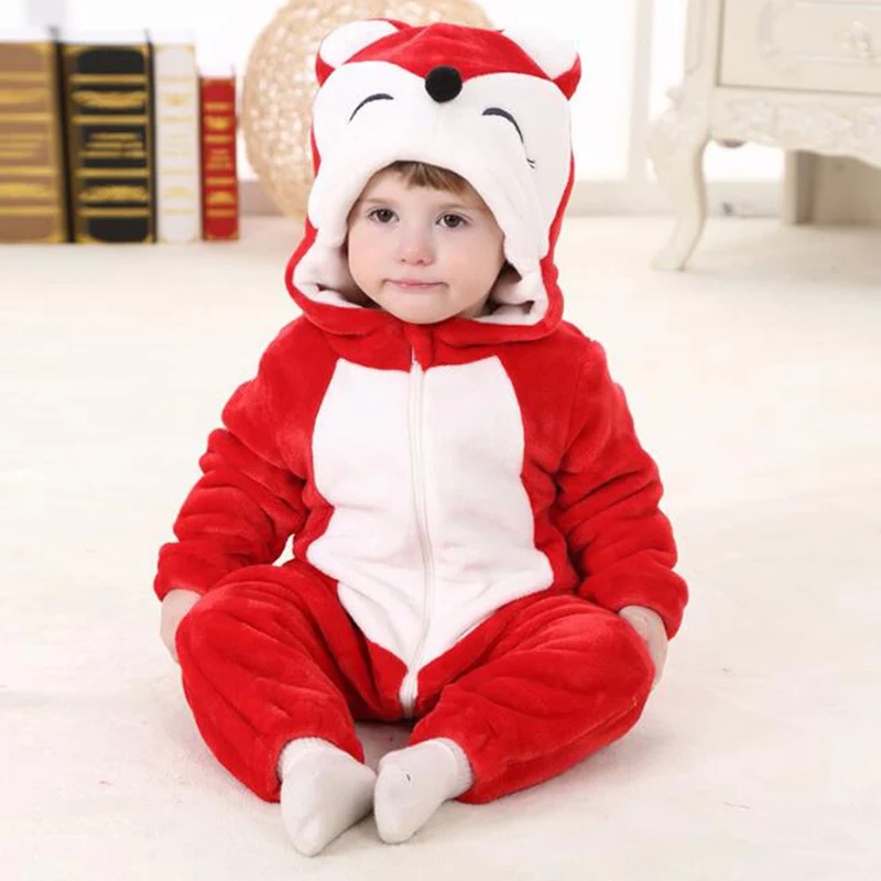 Baby Panda Fox Kigurumi Pajamas Newborn Infant Romper Animal Onesie Cosplay Costume Outfit Hooded Jumpsuit Winter Spring Suit