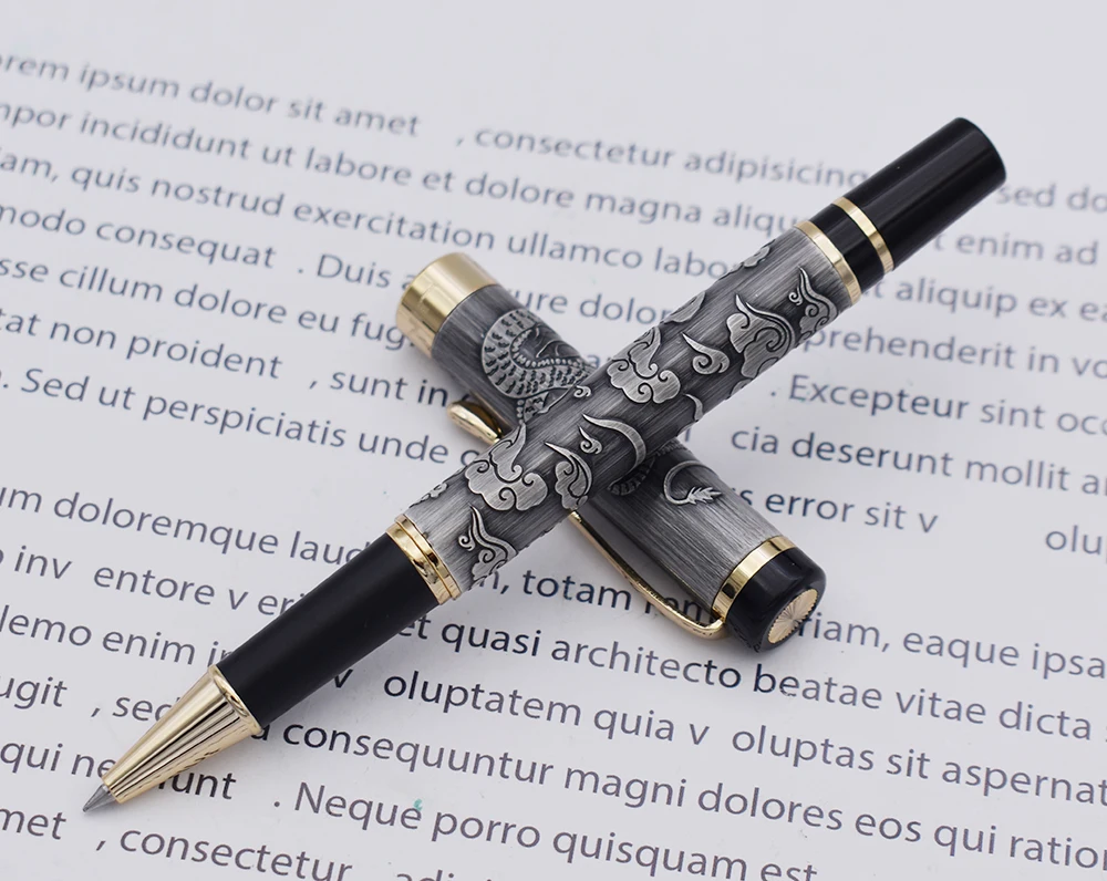 

Jinhao 5000 Vintage Luxurious Metal Rollerball Pen Beautiful Dragon Texture Carving, Gray Color Ink Pen for Office Business