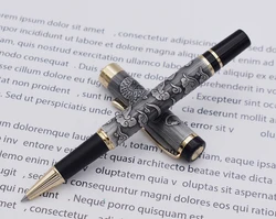 Jinhao 5000 Vintage Luxurious Metal Rollerball Pen Beautiful Dragon Texture Carving, Gray Color Ink Pen for Office Business