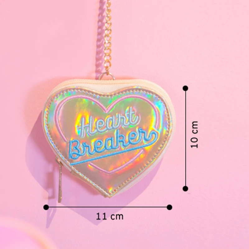 Brilljoy Fashion Heart-shaped Purse Hologram Wallet Heart Shape Women Laser Hologram Zipper Wallets Clutch Bank Card Coin Purses