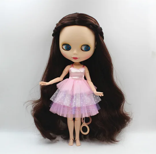 Blygirl Blyth doll Brown hair curled face shell can be closed eyes nude doll 30cm multi-joint body DIY doll can give her makeup